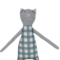 18" Tan Gingham Cat in Gray