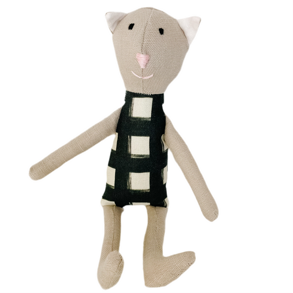 8" Tan Gingham Cat in Black