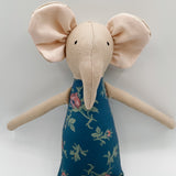 18" Tan Tea Rose Elephant in Blue