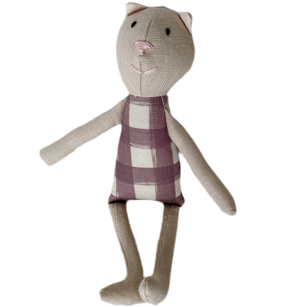 8" Sand Gingham Cat in Plum