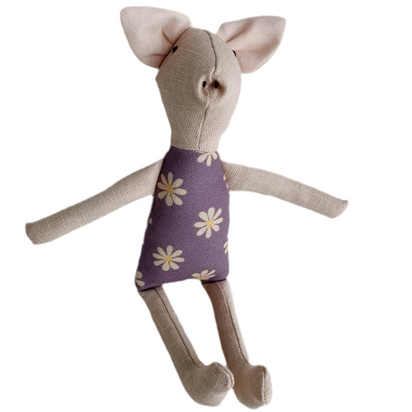 8" Pale Pink Pig in Purple Daisy