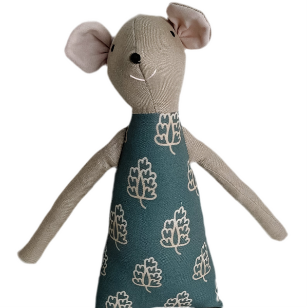 18" Tan Acorn Mouse in Teal Blue