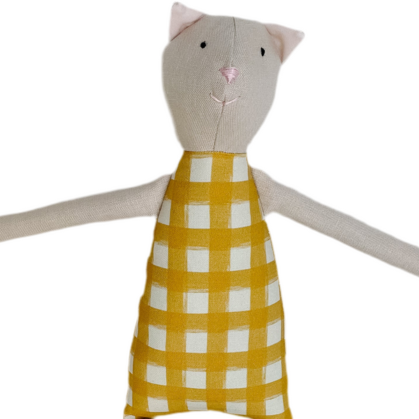18" Sand Gingham Cat in Yellow
