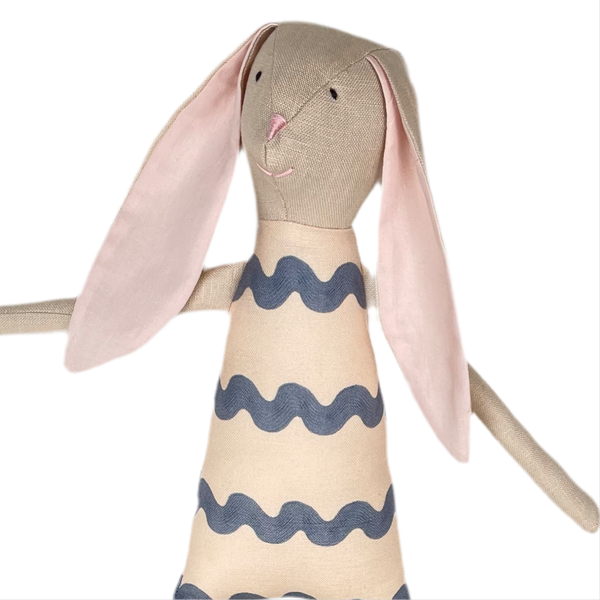 18" Sand RicRac Rabbit in Dark Blue
