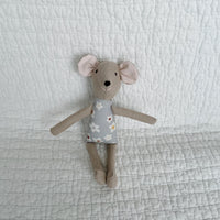 8" Tan Anemone Circus Mouse in Light Blue