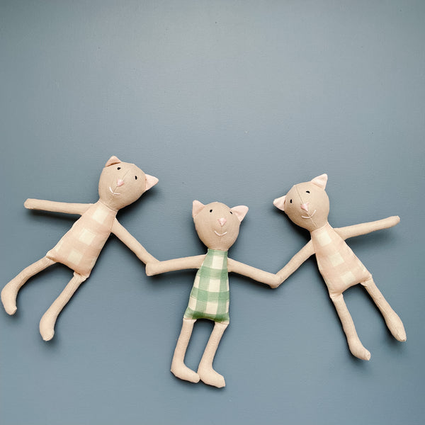 8" Gingham Pale Pink Cat in tan