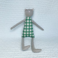 18" Tan Gingham Cat in Green
