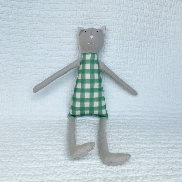 18" Tan Gingham Cat in Green