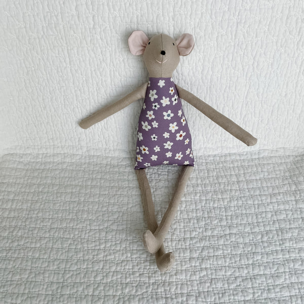 18" Tan Anemone Circus Mouse in Purple
