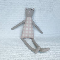 18" Tan Gingham Cat in Pale Pink