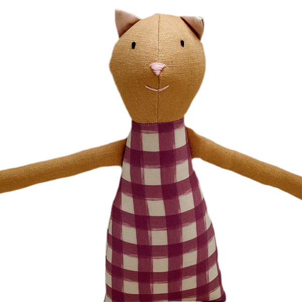 18" Honey Gingham Cat in Fushia