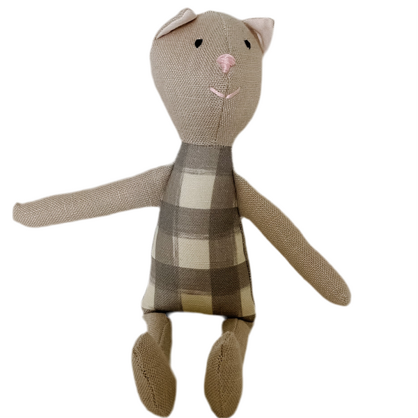 8" Tan Gingham Cat in Gray