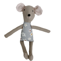 8" Tan Anemone Circus Mouse in Light Blue