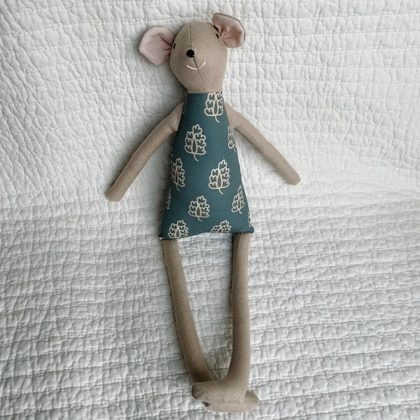 18" Tan Acorn Mouse in Teal Blue