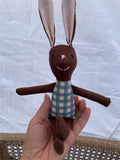 8" Brown Tiny Gingham Bunny in Blue