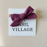 Basil Village Plum Bow Mini 2x1 sewn bow on large doll headband