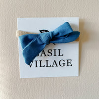 Basil Village Blue Bow Mini 2x1 sewn bow on large doll headband