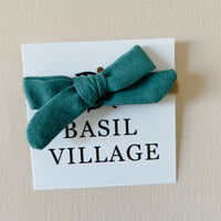 Basil Village Teal Bow Mini 2x1 sewn bow on large doll headband