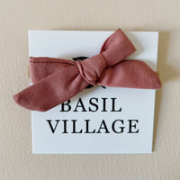 Basil Village Dusty Pink Bow Mini 2x1 sewn bow on large doll headband