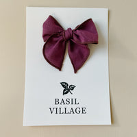 Basil Village Plum Bow Small 3x3 serged hem bow on clip