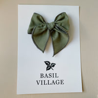 Basil Village Dusty Green Bow Small 3x3 serged hem bow on clip