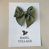 Basil Village Dusty Green Bow Small 3x3 serged hem bow on clip