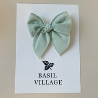 Basil Village Mint Bow Small 3x3 serged hem bow on clip