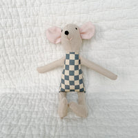 8" Sand Checkered Mouse in Slate Blue