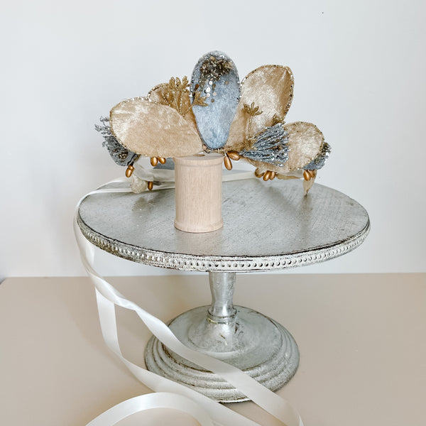 Blue and Tan Velvet floral crown 1