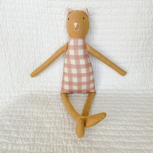 18" Honey Gingham Cat in Mauve Pink