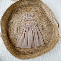 18" Fairy Dress, Neck Ruffle in tan dot
