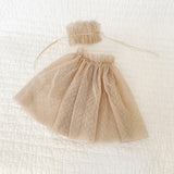 18" Fairy Dress, Neck Ruffle in tan dot