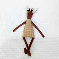18" Brown Deer with Antlers in tan windowpane