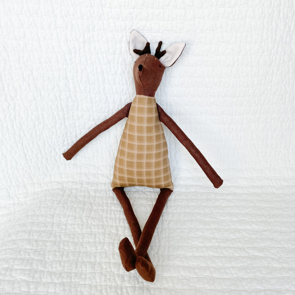 18" Brown Deer with Antlers in tan windowpane